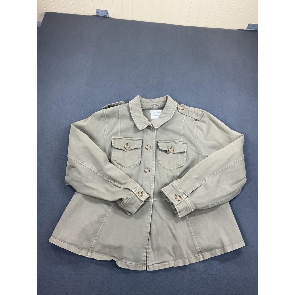 Torrid Jacket Womens 3 Sage Green Twill‎ Military Peplum Button Front Utility